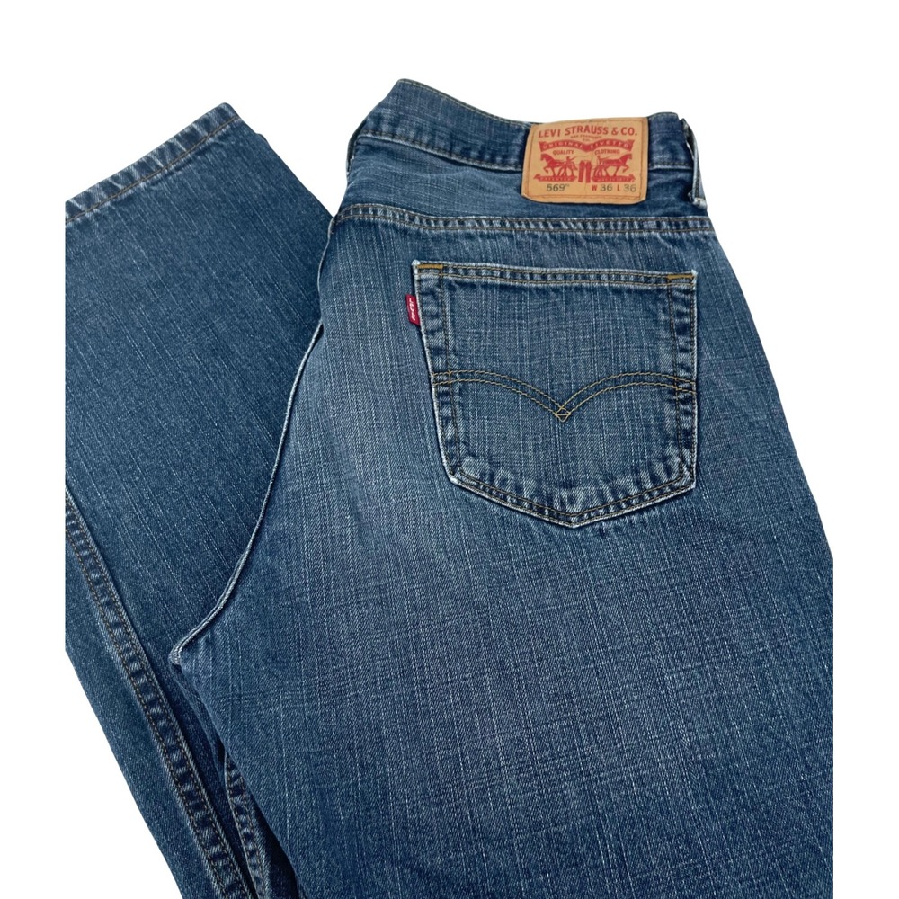 Levis 569 Loose Straight Jeans Mens W36 L36 Blue Medium Wash Denim